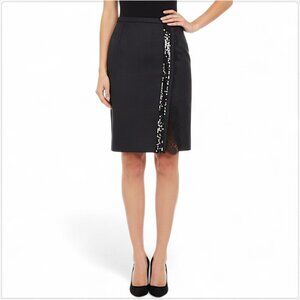 Dolce & Gabbana Black Wool Blend Pencil Skirt Sequin Lace Trim Evening Size 44